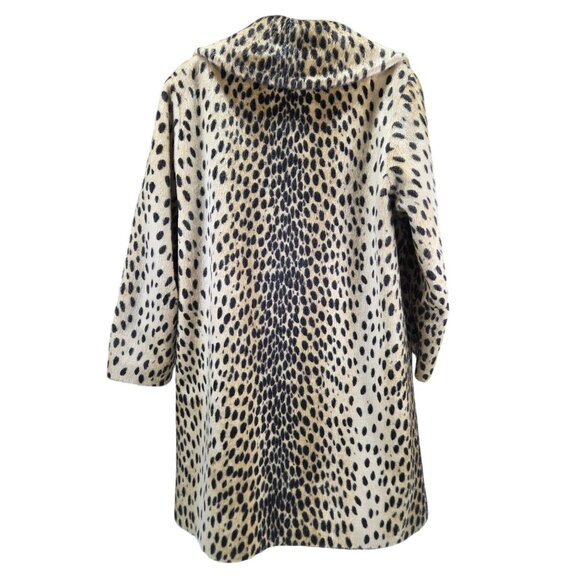 Vintage Russel Taylor Coat Leopard Print Mid Length Button Front Faux Fur Animal - Picture 2 of 16